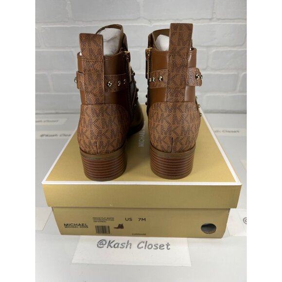 Michael Kors boots kincaid ankle boot leather studded logo boot luggage Size 7.5 - Picture 6 of 12